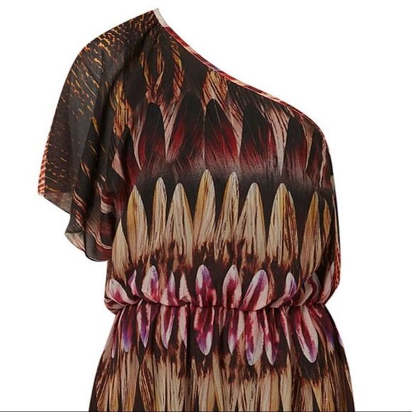 Topshop Feather Print One Shoulder Off Shoulder Maxi Dress Size US 8 - Picture 3 of 7